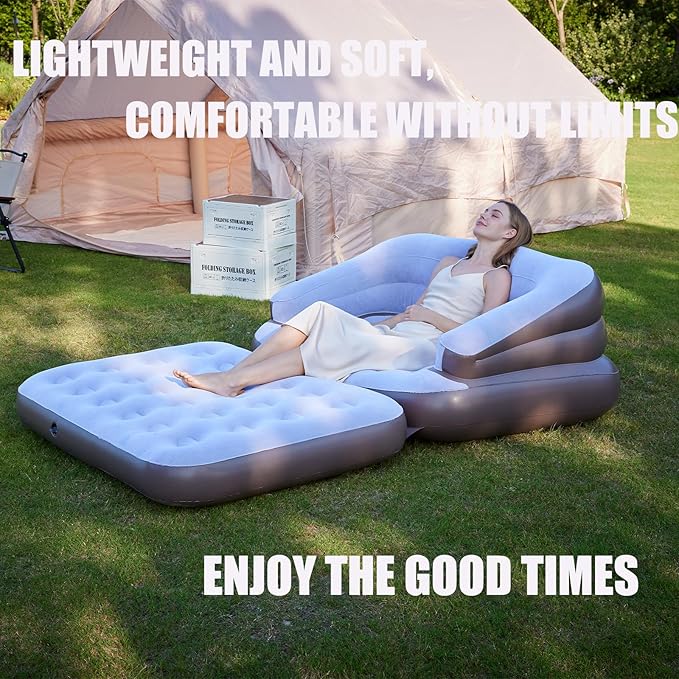 Full Size Inflatable Sofa Bed with Air Pump,2-in-1 Blow-Up Couch and Folding Air Mattress Bed for Home,Camping,and Guests