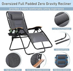 PHI VILLA XXL Oversized Padded Zero Gravity Chair Set of 2, Foldable Patio Recliner, 30" Wide Seat Anti Gravity Lounger with Armrest and Cup Holder, Support 400 LBS (Light Gray)