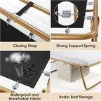 MAMIZO Folding Bed 75" x 31", Rollaway Bed with Mattress for Adults, Metal Frame with Memory Foam Mattress, Guest Bed for Bedroom,Office,Camp,No Assembly Required,Gold