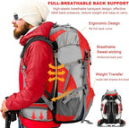 Loowoko 50L Hiking Backpack, Waterproof Camping Essentials Bag with Rain Cover, 45+5 Liter Lightweight Backpacking Back Pack