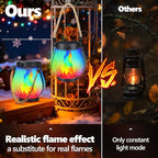 iBaycon 2 Pack Solar Lanterns Lights, Christmas Flickering Flame Garden Lights with 2 Modes Dual Charging USB & Solar, Outdoor Waterproof Hanging Lantern for Holiday Christmas Decor (Multicolor)