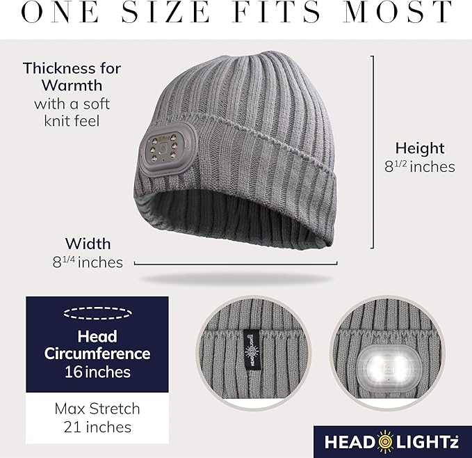 HEAD LIGHTZ® Rechargeable LED Beanie Hat – Hands-Free Lighted Cap for Running, Walking & Camping – As Seen on Oprah’s Favorite Things – Machine Washable, Unisex