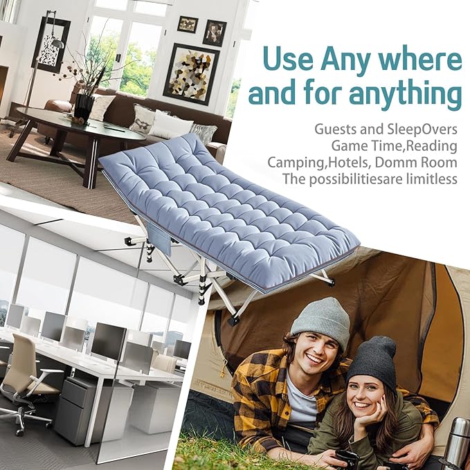 Extra Large Cmaping Cot 79" L x 32" W x 18" H Camping Cot with Comfortable Mattress XXL Sleeping cots for Adults Camping Cots Include Carry Bag for Adults Indoor Outdoor Office Nap