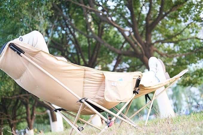 Dual Purpose Folding Camping Cot and Chair with Removable Footrest for Adults, Easy-to-Assemble Adjustable Sleeping Chair with Carry Bag for Fishing, Hiking, Travel, Home (Khaki)