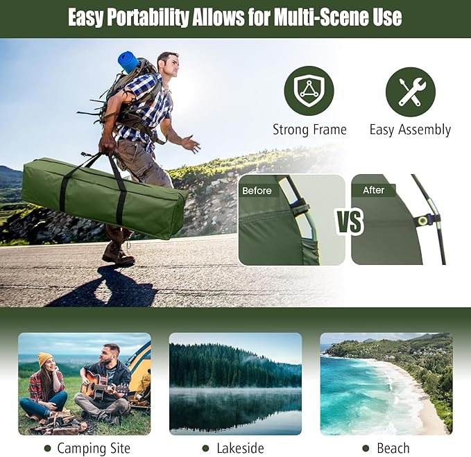 Tangkula 5-in-1 Tent Cot Combo With Awning, Air Mattress, Sleeping Bag, Pillow, Elevated Single Tent With Carrying Bag for Outdoor Camping, Hiking, Picnic, Travel