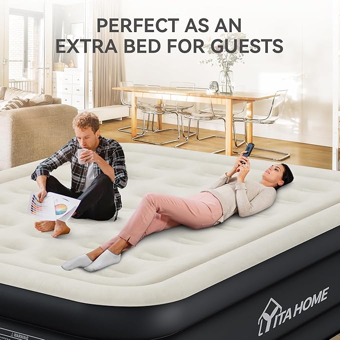 YITAHOME Full Air Mattress with Built-in Pump, 18-Inch Foldable Inflatable Bed with Carry Bag and Repair Patch, Deluxe Raised Air Mattress for Home, Travel, and Camping, Black