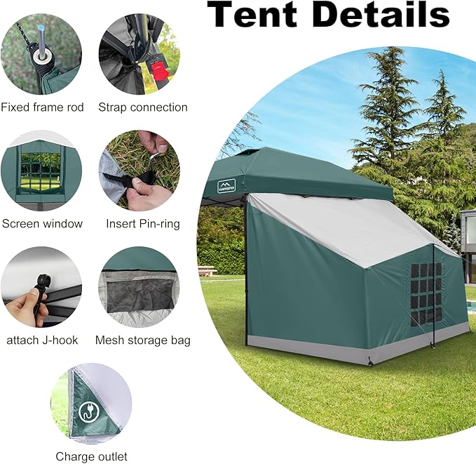 KAMPKEEPER Canopy Side Tent, Camping Canopy Tent for 10x10 Pop Up Canopies, Cube Tents, Gazebo Room Compatible with 10' Wide Canopies(Canopy Not Included)