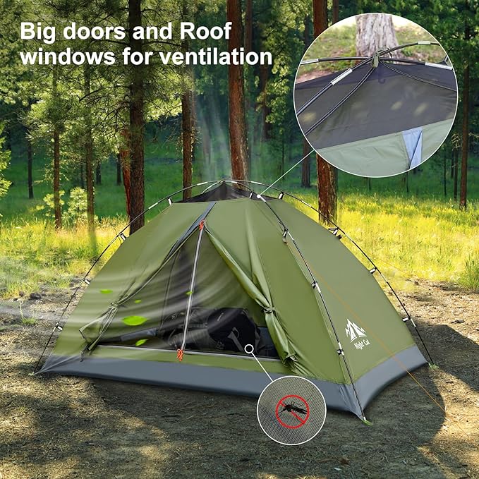 Night Cat Upgraded Backpacking Tent with Inflatable Double Sleeping Pad Double Sleeping Bag for 2 Persons Camping Combo Set