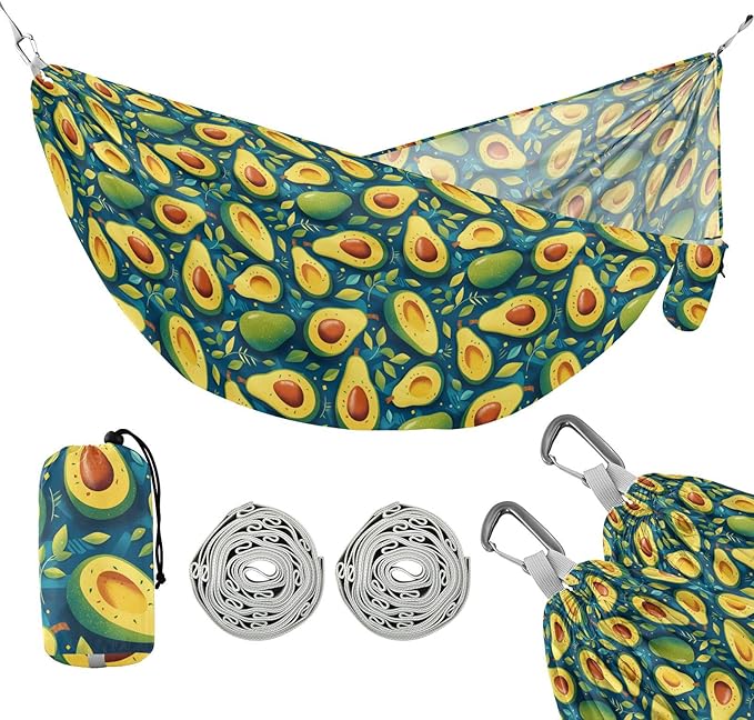 Green Art Avocado Camping Hammocks with Tree Straps Hanging Hammock for Outside Patio Backyard Poolside