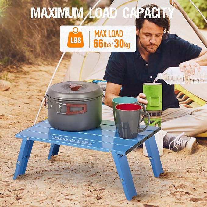 Old Bahama Bay Ultralight Aluminum Mini Table, 66lbs/30kg Weight Capacity, Foldable Small Beach Table with Retractable Legs, Suitable for Picnic Camping Outdoor Hiking
