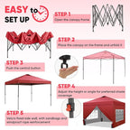 GDY 12x12 Pop Up Canopy Tent with 4 Sidewalls, Easy Set up with One Push Lift Gazebo with Wheel Bag and4 Sandbags,Carpas for Events, Parties,Camping, Red.