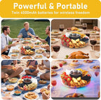 FEPPO Cordless Electric Fondue Pot Set with Mood Light, 2*4500mAh Rechargeable Battery Powered, 7 Game Cards & Detachable Taco Serving Tray, Melted Chocolate Cheese for Outdoor Indoor Parties Camping