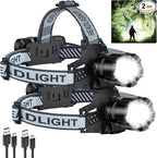 NiaoChao 2Pack Headlamp Rechargeable, 99000 LM Super Bright LED Head Lamp with 3 Modes, 90° Adjustable Head Lights for Forehead, 20+Hrs Runtime & IPX6 Waterproof HeadLamps for Camping Running