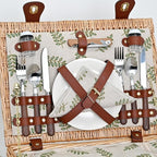 Picnic Basket with Blanket and Wine Pouch for 2, Wicker Picnic Set with Insulated Liner Cooler Bag Hamper for Camping,Wedding - Leaf