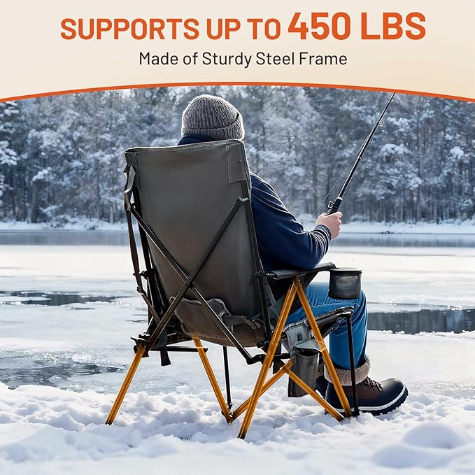TIMBER RIDGE Oversized Heated Camping Chair with Lumbar Support, Portable Folding High Back Chair Heavy Duty for Adults Supports 450 LBS for Outdoor Camping, Lawn, 2 Pack