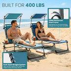 FUNDANGO 4 in 1 Tanning Chair with Face Hole & Canopy Shade, 400lbs Beach Lounge Chair with Side Table Chaise Lounge Chairs for Patio, Pool, Lawn, Sunbathing, 5-Position Adjustable Sun Lounger,Cyan