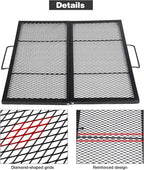 Lineslife Square Fire Pit Cooking Grill Grates, Folding Outdoor Campfire BBQ Grill Rack with Handles, Portable Outside Camping Gear Cookware and Accessory, 30 Inch