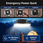 Rechargeable Camping Tent Light 12000mAh 45W 4000Lumen Battery Operated LED Lights IPX5 Waterproof Portable Lamp for Power Outages Outdoor Emergency Home Use