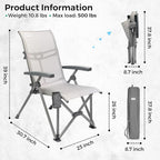 SUNNYFEEL Folding Camping Chair Outdoor Reclining Adjustable 3 Position Heavy Duty Adults 500 LBS Capacity with Hard Armrests & Cup Holder, Blue Ergonomic Chairs for Outdoor, Camp, Beach, Travel, RV