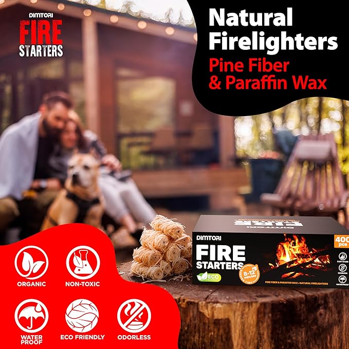 400 pcs Fire Starter - Natural Fire Starters for Campfires, Fire Pit, Pizza Oven, Fireplace, Smoker, BBQ, Pellet Stove & Wood - Fire Starters for Grill, Charcoal Starter