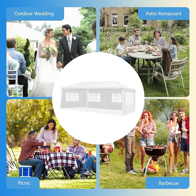 Tangkula 10x20 Ft Canopy Tent, Heavy Duty Party Tent with 4 Removable Sidewalls, Wind Ropes, Ground Stakes, Outdoor White Wedding Tents for Parties, Events, Backyard