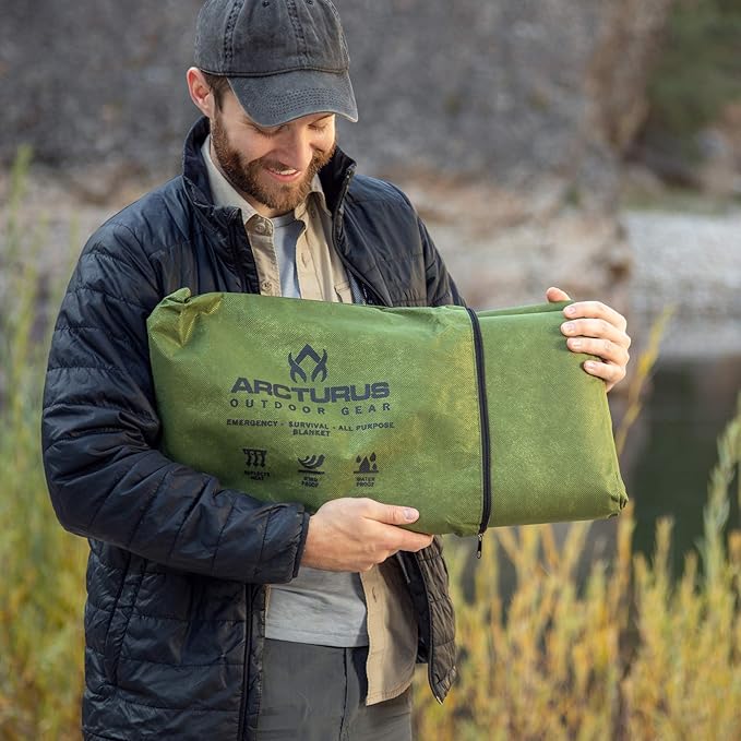 Arcturus XL Heavy Duty Survival Blanket – Insulated Reflective Thermal Camping Tarp - 8.5 FT x 12 FT (Olive Green)