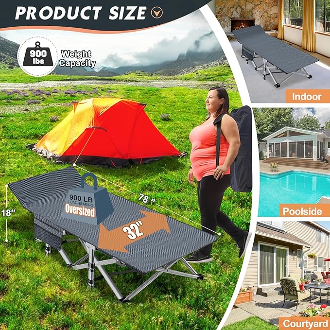 MOPHOTO Oversized Folding Camping Cot for Adults, 78" x 32" XXL Heavy Duty Sleeping Cots for Adults Portable Sleeping Bed Outdoor Camp Cot with Mattress for Home Camp Office Nap