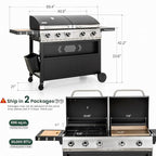 5 Burner Griddle Grill Combo, 2 in 1 Propane Gas BBQ Grill with Porcelain-Enameled Cast Iron Grates & Pan, Outdoor Flat Top Griddle, 695 Sq. In. Propane Barbecue Grill for Patio Backyard Balcony