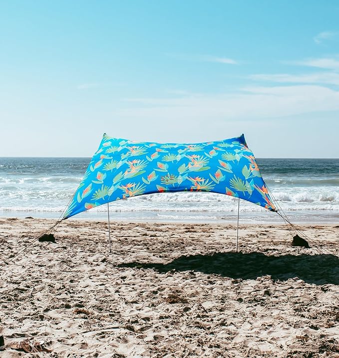 Neso Gigante Portable Beach Tent Sun Shelter - Lightweight Beach Shade Canopy - Easy Setup for Family Outings - Patented Reinforced Corners - UPF 50+ - 8ft Tall, 11 x 11ft - Tropical Floral
