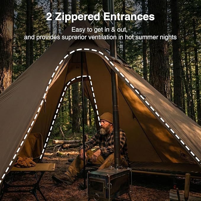 OneTigris Northgaze 2.0 Hot Tent with Stove Jack - 2-Person Ultralight Tent, 4.8lbs with 2 Doors, Waterproof & Wind-Resistant for 4-Season Camping, Backpacking, and Hunting