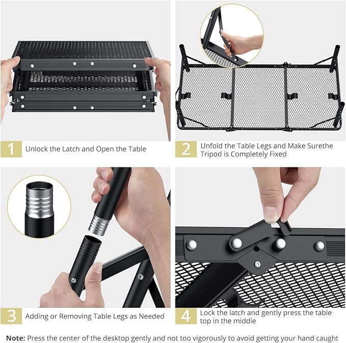 Anbte 3ft Tri-fold Grill Table, 2 Adjustable Heights Max 29.5" Sturdy Metal Grill Table with Storage Bag, Heat-Resistant Tabletop, Portable Handle for Cooking BBQ Outdoor Travel, 35" x 16", Black