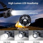 KunHe 20 Pack Rechargeable LED Headlamp with 1800mAh Battery 333 Lumens Aluminum Alloy with Zoomable150M Beam IP65 Waterproof 3 Modes for Construction Crews Warehouse Maintenance & Emergency