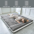 Japanese Floor Futon Mattress - Thicken Sleeping Foldable & Portable Roll up Camping Mattress, Bohemia Black Twin