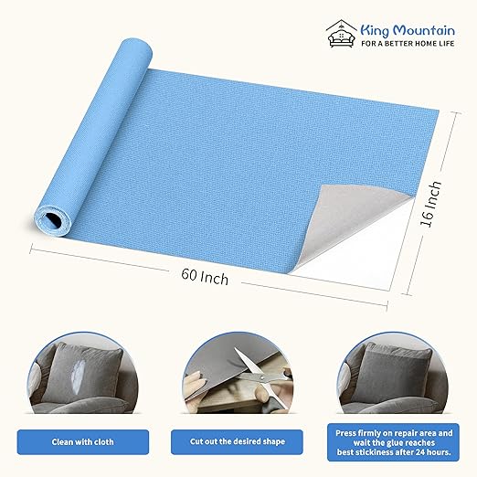KING MOUNTAIN Canvas Repair Patch 16×60 Inch Self-Adhesive Waterproof Fabric Patch for Sofas, Tents, Furniture,Tote Bags, Car Seats (Blue)