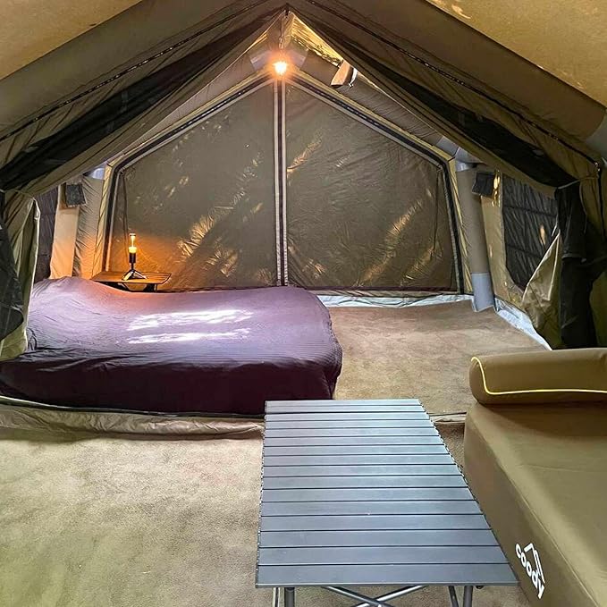 Coody Inflatable Canvas Camping Tents with Stove Jack – Premium Air Beam Family Glamping Tent, Breathable Cotton Canvas, Fast Setup Air Tent with Pump