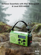 Raynic Weather Radio, 5000mAh/18500mWh Solar Hand Crank Emergency Radio, Battery Powered AM/FM/SW/NOAA Weather Alert Radio with Flashlight, Cell Phone Charger and SOS Siren for Power Outages (Green)