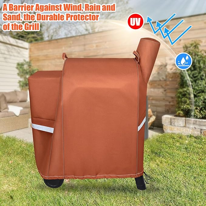 QuliMetal Grill Cover for Traeger Pro 22 & 575 Series - 600D Heavy Duty Waterproof Fade Resistant Traeger Pro 22 Cover with Elastic Drawstrings, Premium BBQ Cover for Z Grills 550B and More, Brown
