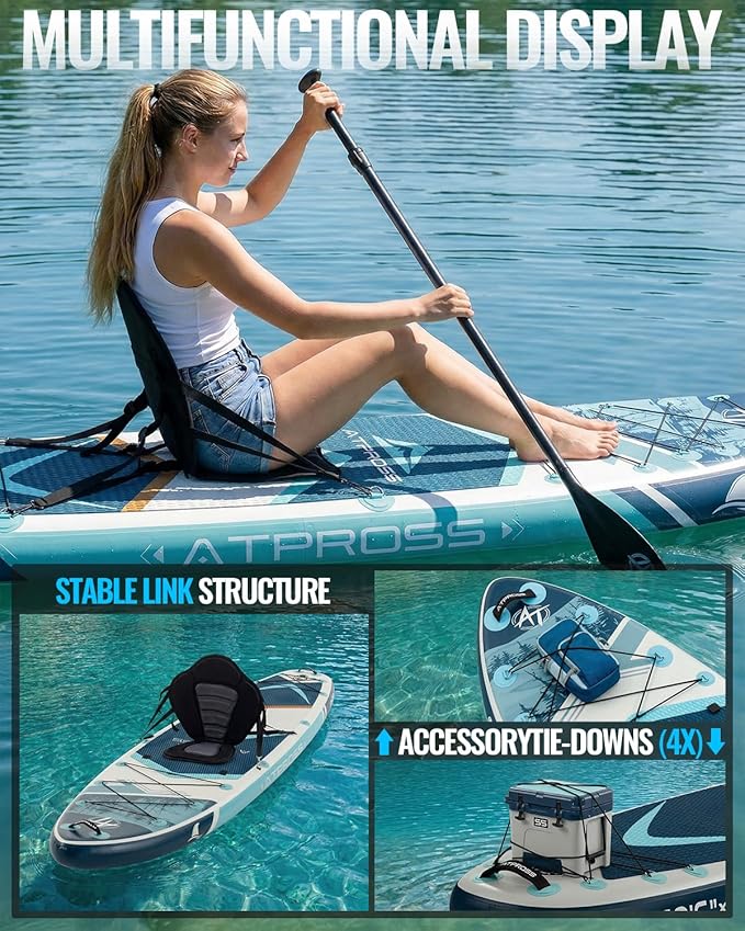 10'6''x33''Inflatable Stand Up Paddle Board, 400lbs Extra Wide Stand Up Paddleboard with Kayak Seat, Anti-Slip EVA Deck Premium SUP Accessories Kit, Non-Slip Stable Deck Boat for Yoga Fishing Surf