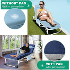 LILYPELLE Tanning Chair with Face Hole, Heavy Duty Outside Lounge Chair with Mattress, Folding Outdoor Face Down Tanning Chairs Arm Hole for Beach Poolside Patio Sunbathing Lawn Camping