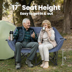 Double Camping Chair for Adults - Heavy Duty Folding Loveseat Support 700 lbs, 2 Person Padded Camping Couch Portable with Cup Holders & Storage Bag for Camping, Lawn, Sports, Blue