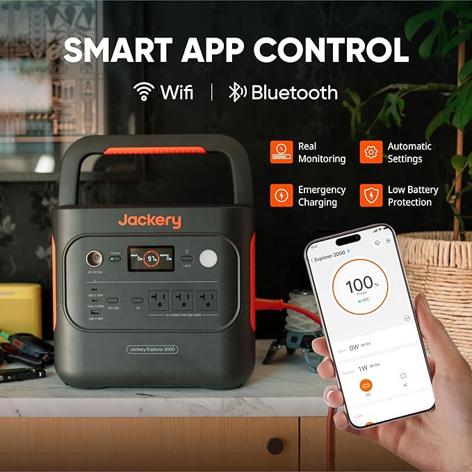 Jackery Explorer 2000 v2 Portable Power Station, 2042Wh LiFePO4 Home Backup Battery, 2200W Solar Generator, USB-C PD 100W Fast Charging for Emergencies, Power Outages, Camping(Solar Panel Optional)