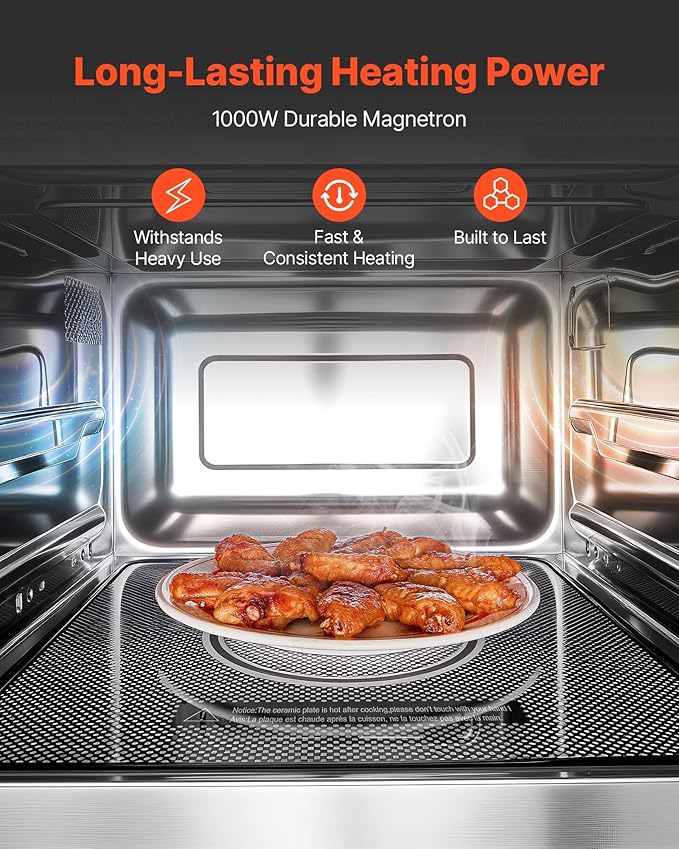 VEVOR Commercial Microwave Oven, 0.9 Cu Ft, 1000W Digital Stainless Steel Countertop Microwave Oven with Touchscreen, 10 Cooking Presets, 5 Power Levels, Multi-Lock Door & Easy Clean for Restaurants