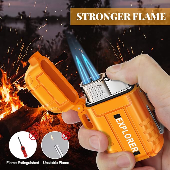 Torch Lighter, Double Jet Flame, Waterproof, Windproof, Refillable Butane Gas Lighters for Survival, Camping, Hiking, Grill
