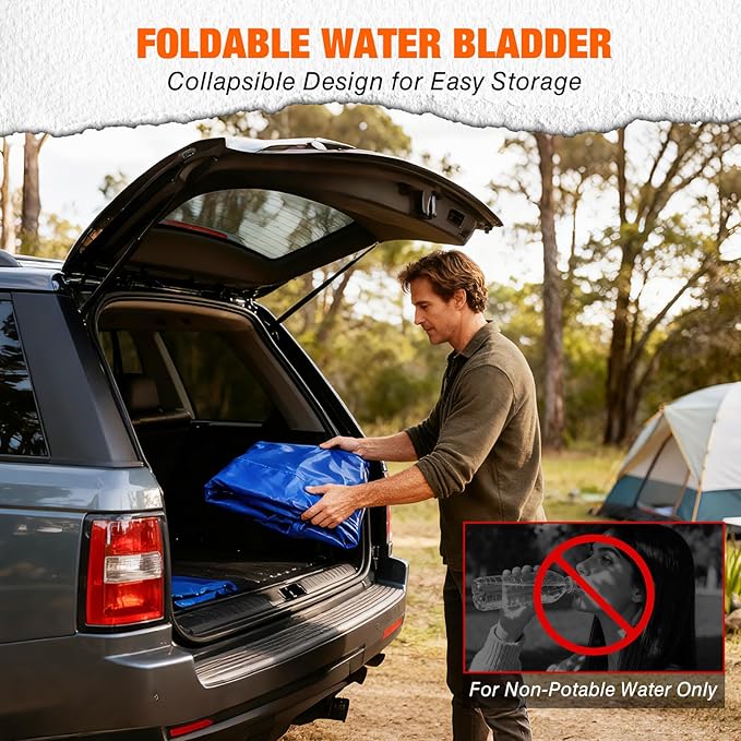 Yesker Portable Water Storage Bladder 30 Gallon – Heavy-Duty 1000D PVC Foldable Water Bladder Tank with 3/4" PVC Spigot for Garden, Camping & Car Use