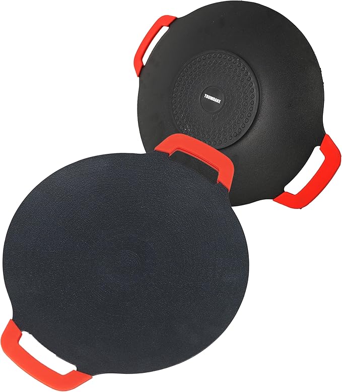 Korean Style BBQ Grill Pan,13" Non-stick Smokeless Circular Grill Pan with Silicone handle,Medical Stone Coated Barbecue Stovetops Frying Pan for Indoor Outdoor Camping baking Pan