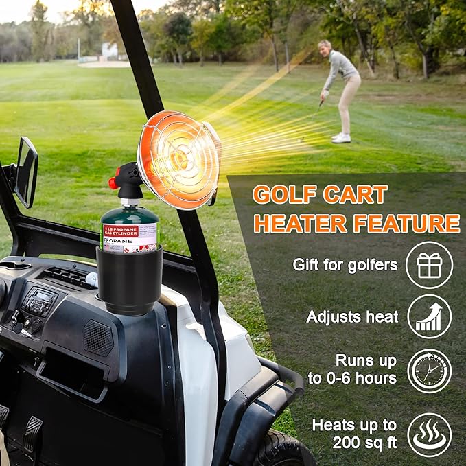 Golf Cart Heater, Portable Propane Heater with Self Igniter, 2-in-1 Outdoor Space Heaters with Cup Holder & Cylinder Base, Golf Cart Accessories, Cordless Camping Heaters for Tents,Hunting,Ice Fishing