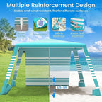 MoKo Beach Cabana, 8'×8' Large Beach Canopy with Side Wall, UPF 50+ Protection Easy Setup Beach Tent Sun Shelter, Adjustable Height Wind Resistant Cabana Beach Tent for Whole Family, Green Stripe
