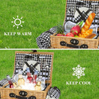 Picnic Basket for 2 with Blanket, Willow Picnic Basket Set with Shoulder Strap&Wine Pouch, Large Willow Hamper with Insulated Cooler for Outdoor, Camping, Beach, Couples, Wedding Gift