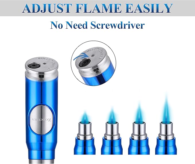 Ice Blue Torch Lighter, Refillable Butane Torch Lighters Adjustable Jet Flame Windproof Lighter for Grill Pocket BBQ Camping (Gas Not Included)