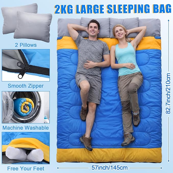 4 Pcs Camping Tent Set Include 1-2 Person Tent, Sleeping Bag, Air Mattress and 110v Ac/12v Electric Air Pump with 3 Nozzles Easy Set up Shelter with Rain Fly and Carrying Bag for Outdoor